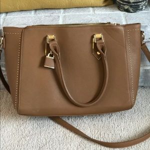 Brown Tan Faux Leather Tote Purse Satchel Mistique